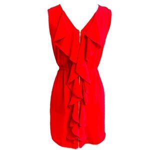 NWT Francesca’s Full Zip Up V Neck Sleeveless Red Dress Size Large